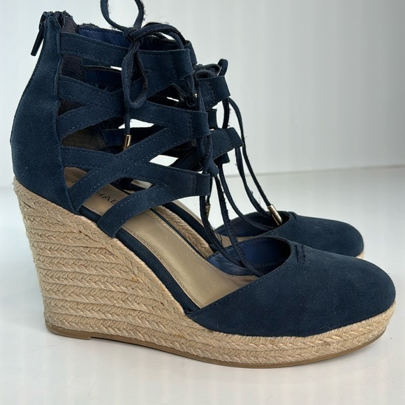 Michael Kors Shondra Blue Suede Leather Lace Up Wedge Espadrille - Picture 3 of 15